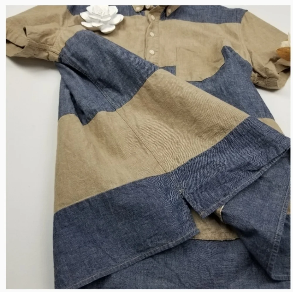 New J. Crew Blue Tan Stripe Polo Men's L